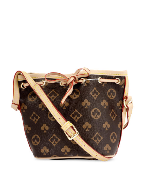 

ELOPPE Coffee Brown Printed Leather Structured Sling Bag with Quilted