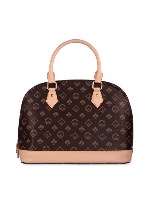 

ELOPPE Coffee Brown Printed Leather Structured Handheld Bag with Cut Work
