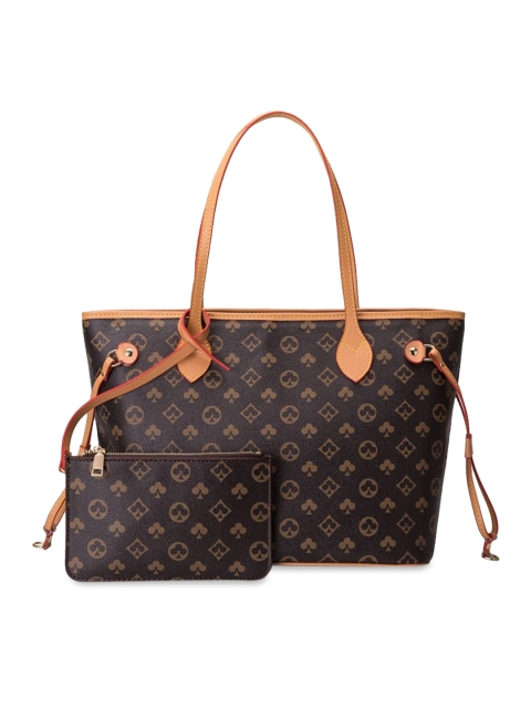 

ELOPPE Coffee Brown Printed Leather Oversized Structured Shoulder Bag with Quilted