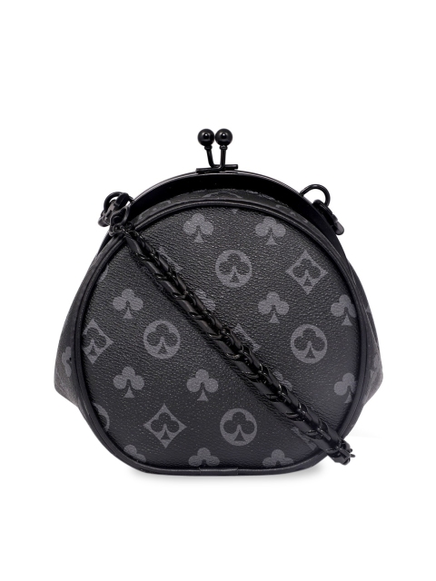 

ELOPPE Black Ethnic Motifs Printed Leather Structured Sling Bag