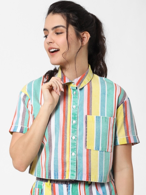 

ONLY Women Multicoloured Striped Casual Crop Shirt, Multi