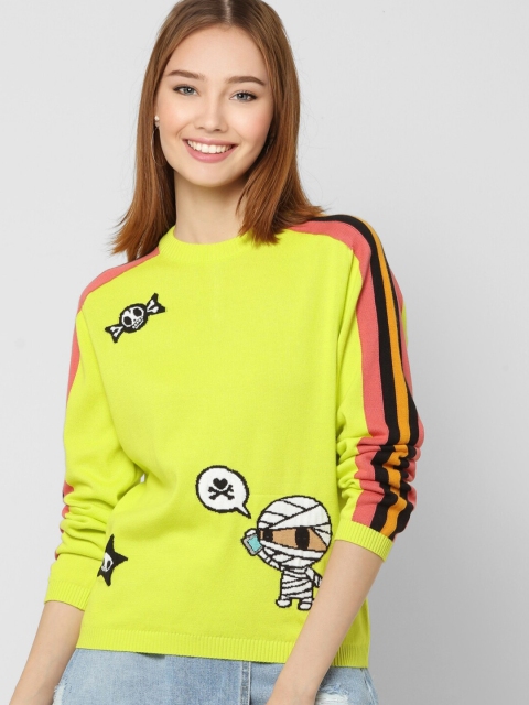 

ONLY Women Yellow & Red Humour and Comic Printed Pullover