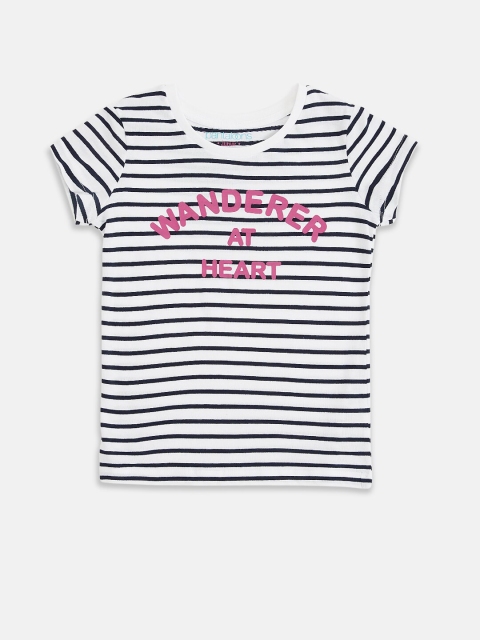 

Pantaloons Junior Girls White Striped Applique T-shirt