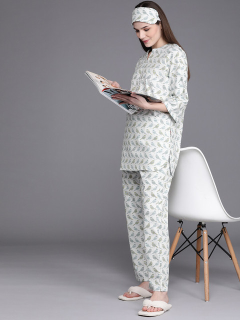 

Biba Women Green Printed Night suit with Eye Mask SURREAL 067