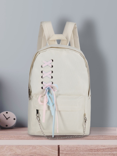 

POPLINS Unisex Kids Beige Criss-Cross Ribbon Design Backpack Set