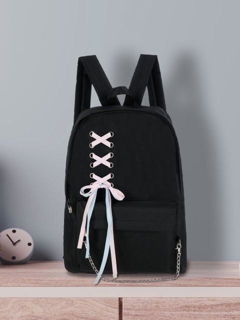 

POPLINS Unisex Kids Black & Pink Criss-Cross Ribbon Backpack Set