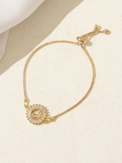 

Pipa Bella Women Gold-Toned & White CZ Stone Sequined J Initial Bracelet