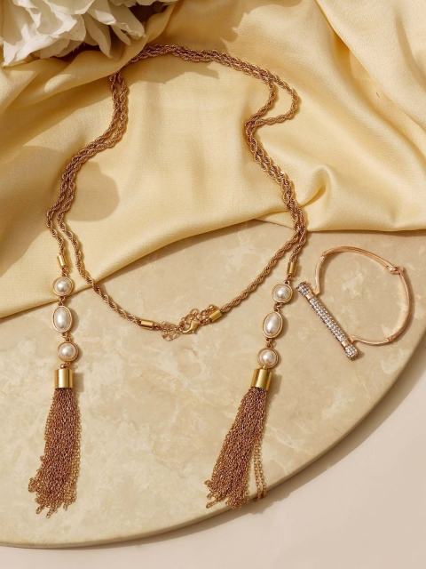 

Pipa Bella Gold & Rose Gold-Toned Stone-Studded Cuff Bracelet & Necklace Set