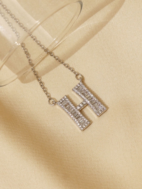 

Pipa Bella Silver-Plated Clear Crystal Studded H Initial Necklace