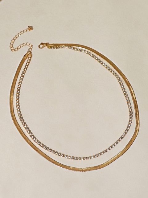 

Pipa Bella Gold-Plated Layered Stone-Studded & Snake Chain Necklace