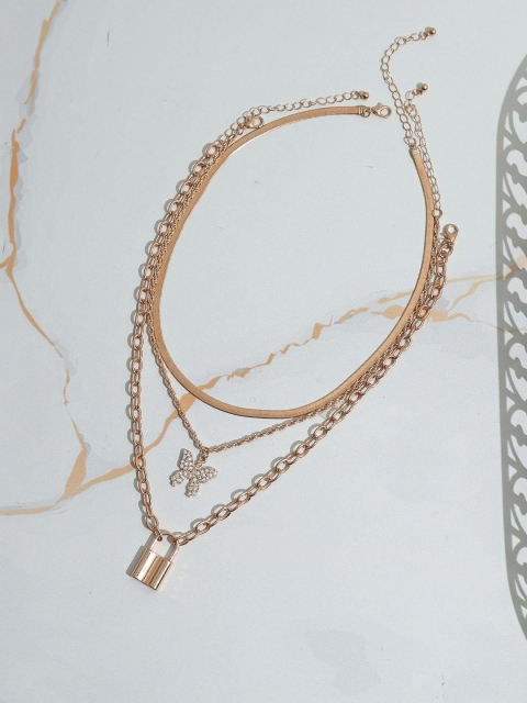 

Pipa Bella Butterfly Lock Triple Layered Chain Necklace, Gold