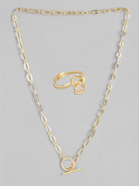 

Pipa Bella Gold-Toned Pendant Necklace & Heart Ring Set