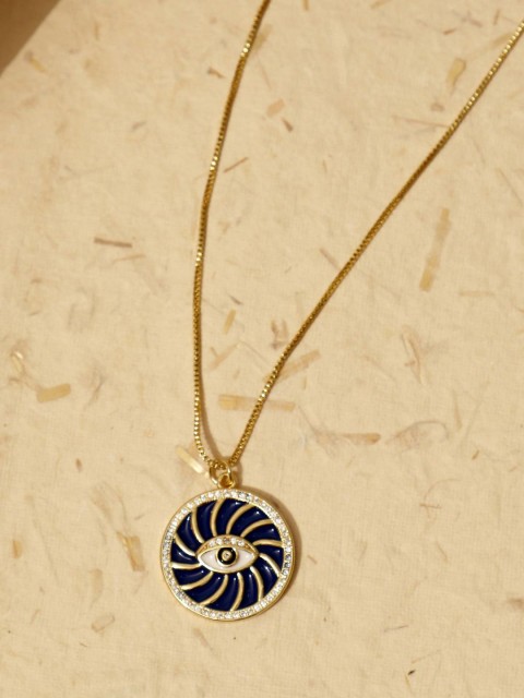 

Pipa Bella Women Blue & Gold-Toned Gold-Plated Necklace with Enamelled Evil Eye Pendant