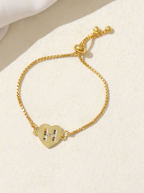 

Pipa Bella Women Gold-Toned Sterling Silver Cubic Zirconia Heart Shaped H Initial Bracelet