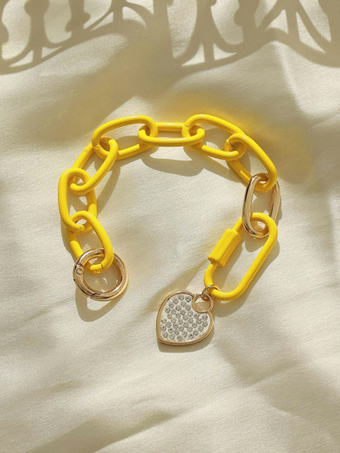 

Pipa Bella Women Yellow & Gold-Toned Artificial Stones Link Bracelet with Heart Pendent