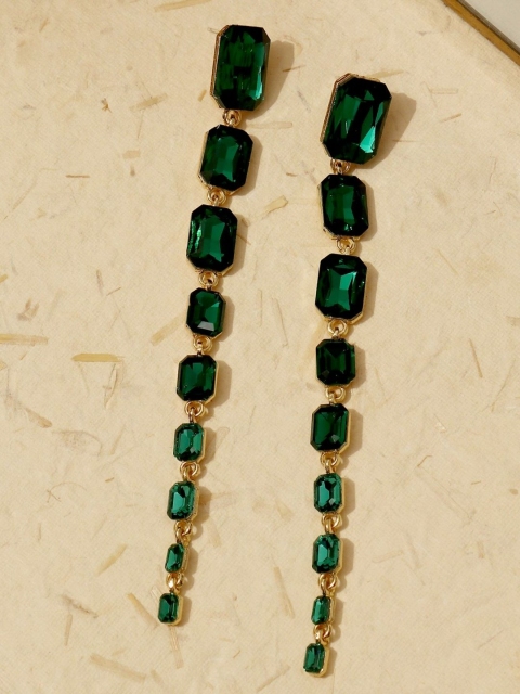 

Pipa Bella Green & Gold-Toned Contemporary Crystals Jadau Tiered Drop Earrings