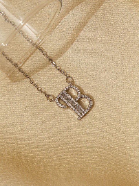 

Pipa Bella Silver-Plated Clear Crystal Studded B Initial Pendant Necklace