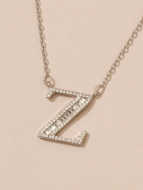 

Pipa Bella Silver-Plated Z Initial Stone Studded Link Necklace