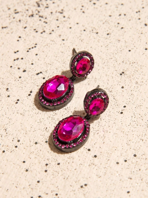 

Pipa Bella Pink Stone Studded Oval Drop Earrings