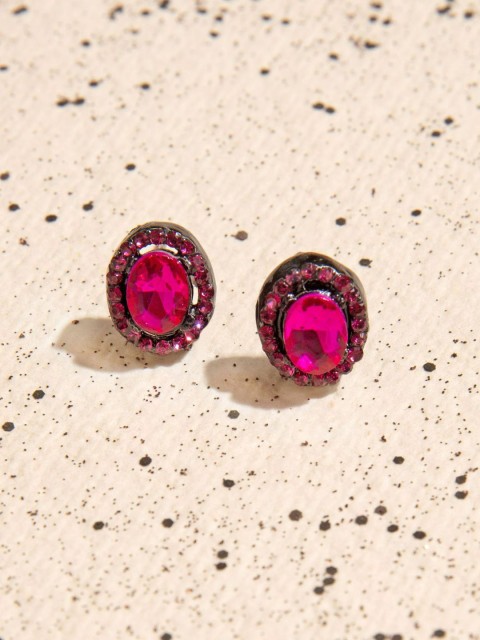 

Pipa Bella Fuchsia Pink Oval Crystal Jadau Party Stud Earrings