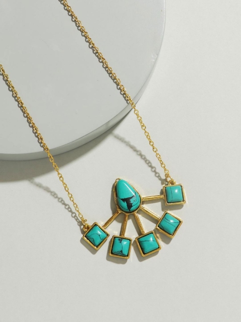 

Pipa Bella Turquoise Blue & Gold-Toned Geometric-Shaped Necklace