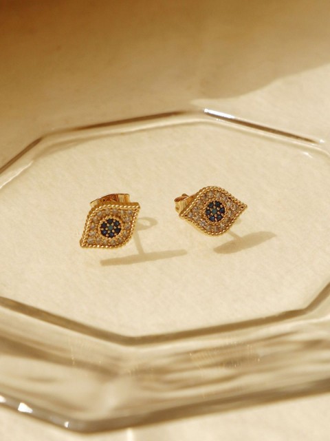 

Pipa Bella Gold-Toned & Navy Blue Contemporary Evil Eye Semiprecious Stone Stud Earrings