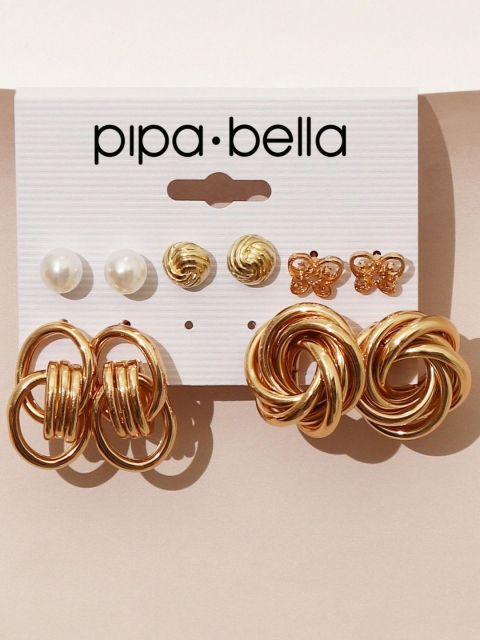 

Pipa Bella Gold-Toned & White Contemporary Set Of 5 Drop Earrings