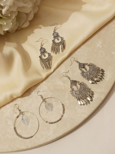

Pipa Bella Set of 3 Silver-Plated Oxidised Drop Earrings