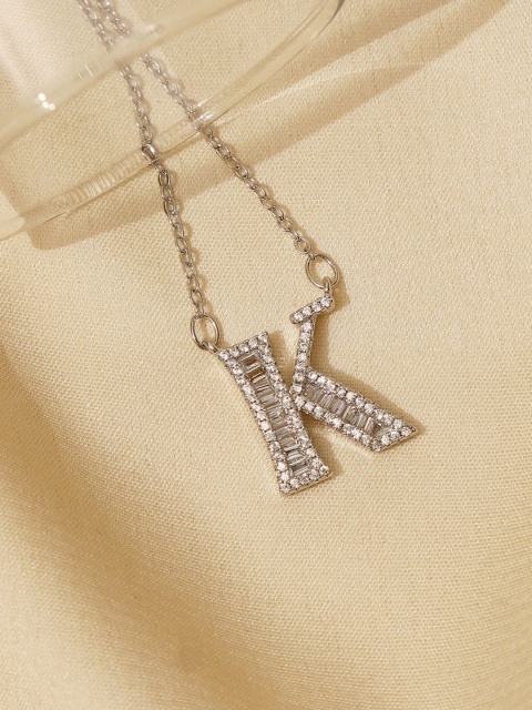 

Pipa Bella Silver-Plated Clear Crystal Studded K Initial Pendant Necklace