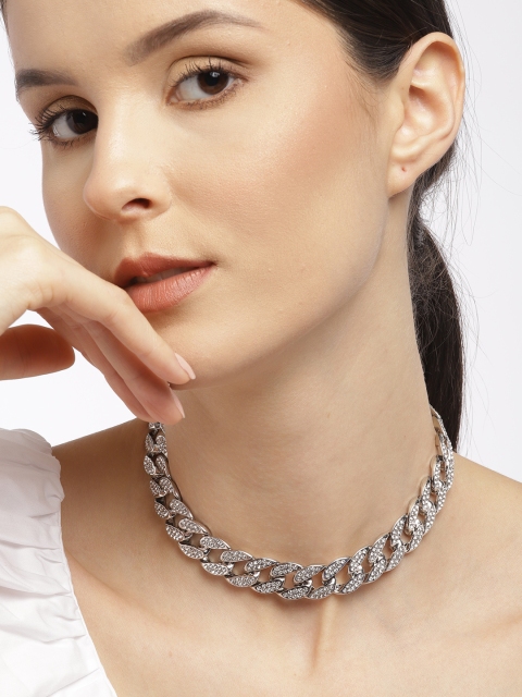 

Pipa Bella Silver-Toned Stone-Studded Gold-Plated Link Chain