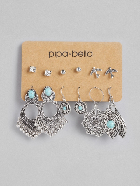 

Pipa Bella Silver-Toned & Blue Contemporary Drop Earrings
