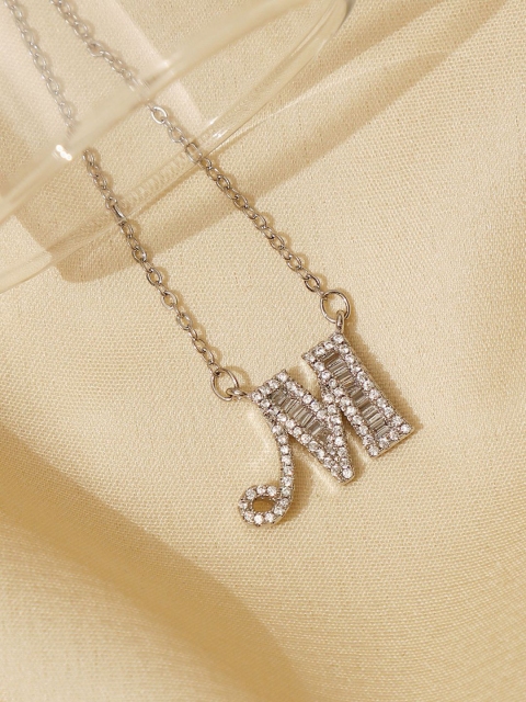 

Pipa Bella Silver Toned Clear Crystal Studded M Initial Pendant, White