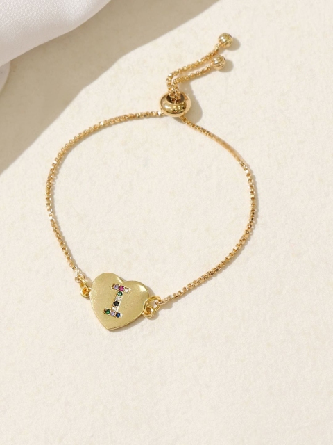 

Pipa Bella Women Gold-Toned Sterling Silver Cubic Zirconia Heart Shaped I Initial Bracelet