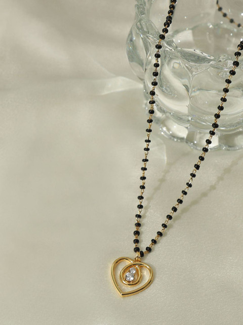 

Pipa Bella Black & Gold-Plated CZ Heart Shaped Stone Detailed Mangalsutra