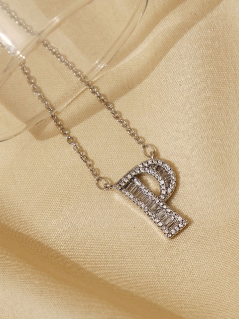 

Pipa Bella Silver-Plated Clear Crystal Studded P Initial Pendant Necklace