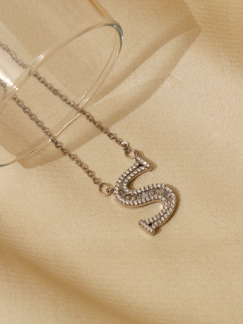 

Pipa Bella Silver-Plated Stone Studded S Initial Necklace