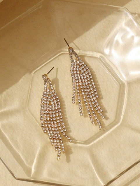 

Pipa Bella Gold-Toned & White Geometric Drop Earrings