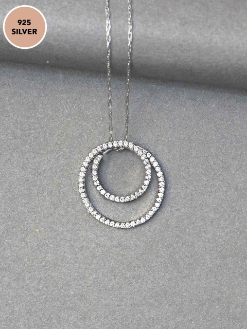 

Pipa Bella Sterling Silver-Plated Cubic Zirconia-Studded Double Circle Necklace