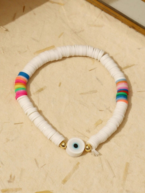 

Pipa Bella White Vinyl Disc Bead Evil Eye Bracelet