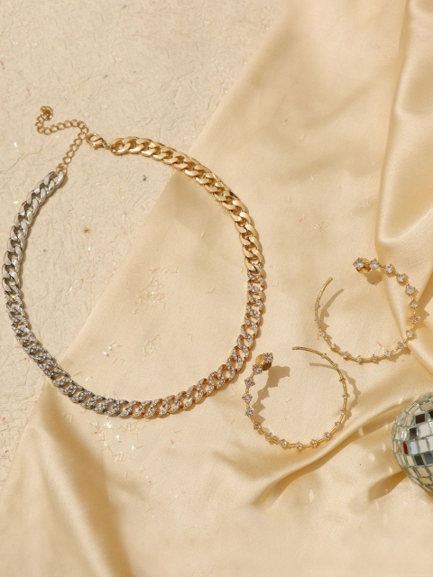 

Pipa Bella Gold-toned Contemporary Gold Hoop Earrings and Mixed Metal Chain Necklace Set
