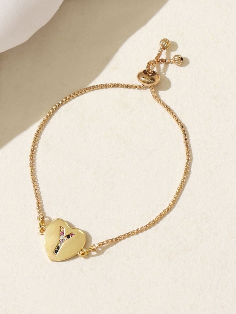 

Pipa Bella Women Gold-Toned Cubic Zirconia Heart Shaped Y Initial Bracelet