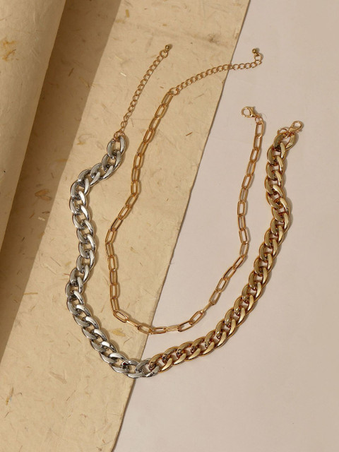 

Pipa Bella Silver-Toned & Gold-Toned Mixed Metal Chain Necklace