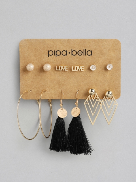 

Pipa Bella Set Of 6 Gold-Toned Contemporary Studs & Drop Earrings