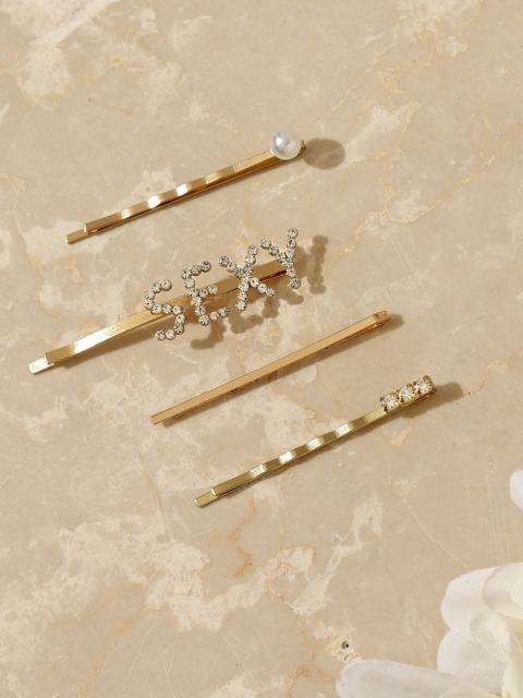

Pipa Bella Women Set of 4 Gold-Toned Stone-Studded Bobby Pins