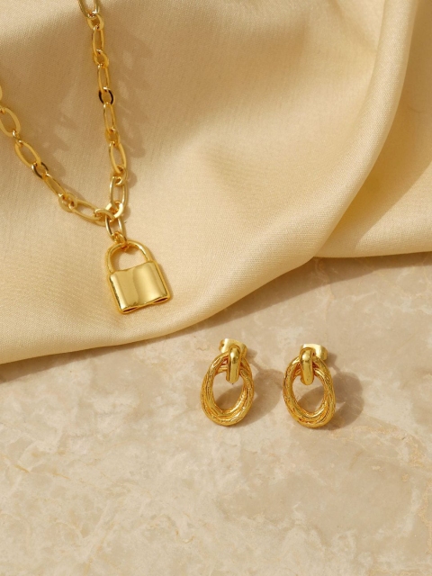 

Pipa Bella Gold Dainty Lock Pendant and Gold Hoop Earrings Set