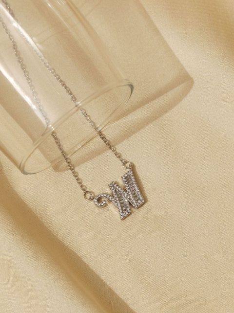 

Pipa Bella Silver-Plated Clear Crystal Studded W Initial Pendant Necklace