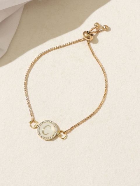 

Pipa Bella Women Gold-Toned & White Cubic Zirconia Circle C Initial Charm Bracelet