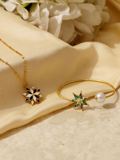 

Pipa Bella Sleek Floral Enamel Necklace & Cuff Bracelet Jewellery Set, Multi