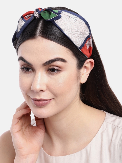 

Pipa Bella Women White & Navy Blue Printed Knot Detail Hairband