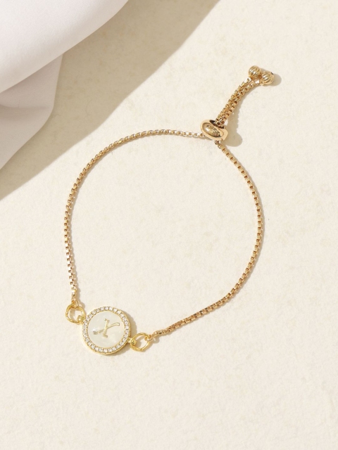 

Pipa Bella Women Gold-Toned & White Cubic Zirconia Studded Circle X Initial Bracelet